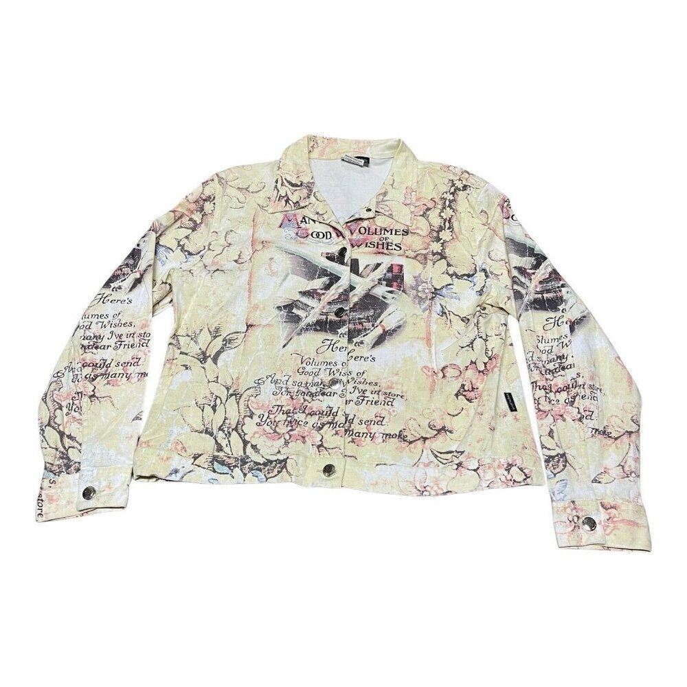 Impulse California Womens Jacket Art Floral Wishes Overprint Size Large Boho Y2K